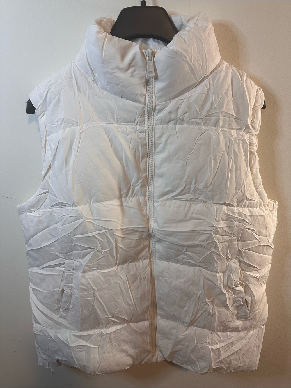 Women's White Quilted Puffer Vest with High Collar